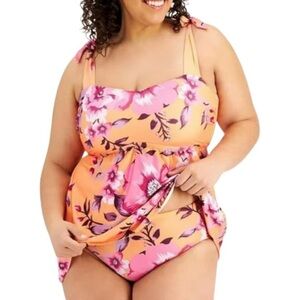 Becca Etc Women's Plus Full Bloom Hipster Bikini Bottoms Swimsuit Orange Size 1X